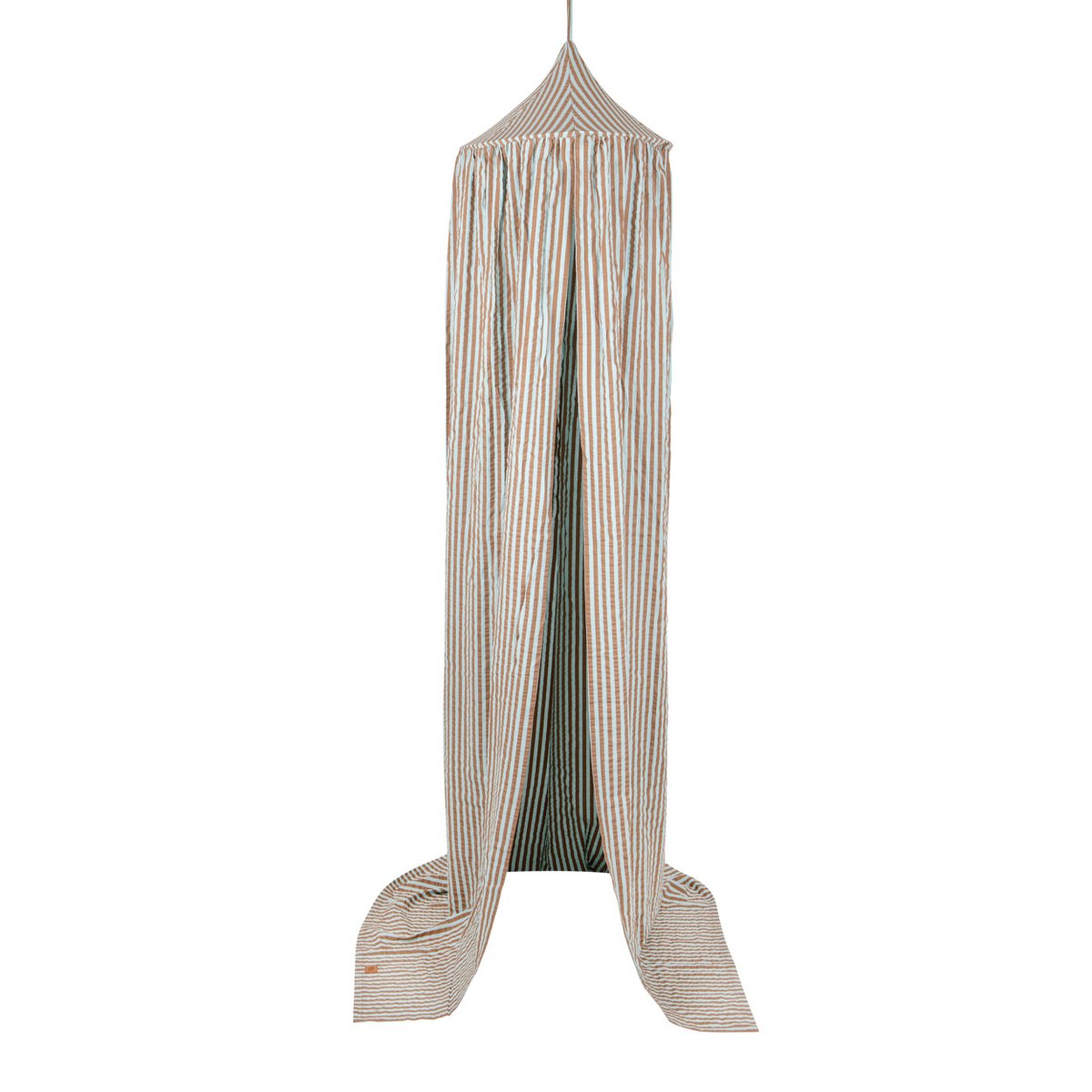Nursery canopy with ruffle "blue and brown stripes"
