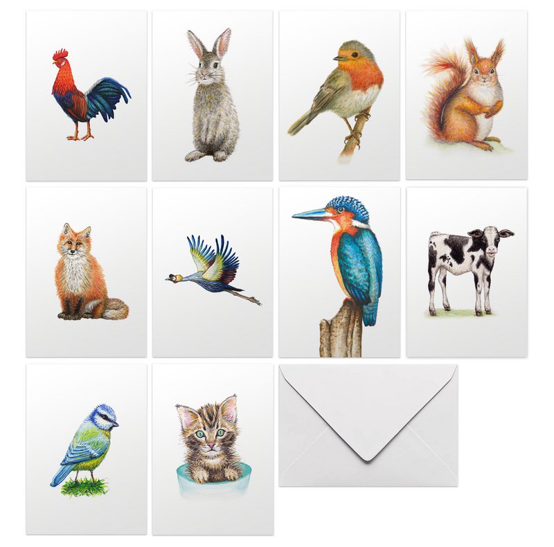 10 biglietti d'auguri con animali olandesi, busta inclusa - dipinti a mano da Mies to Go - cartolina - formato A6