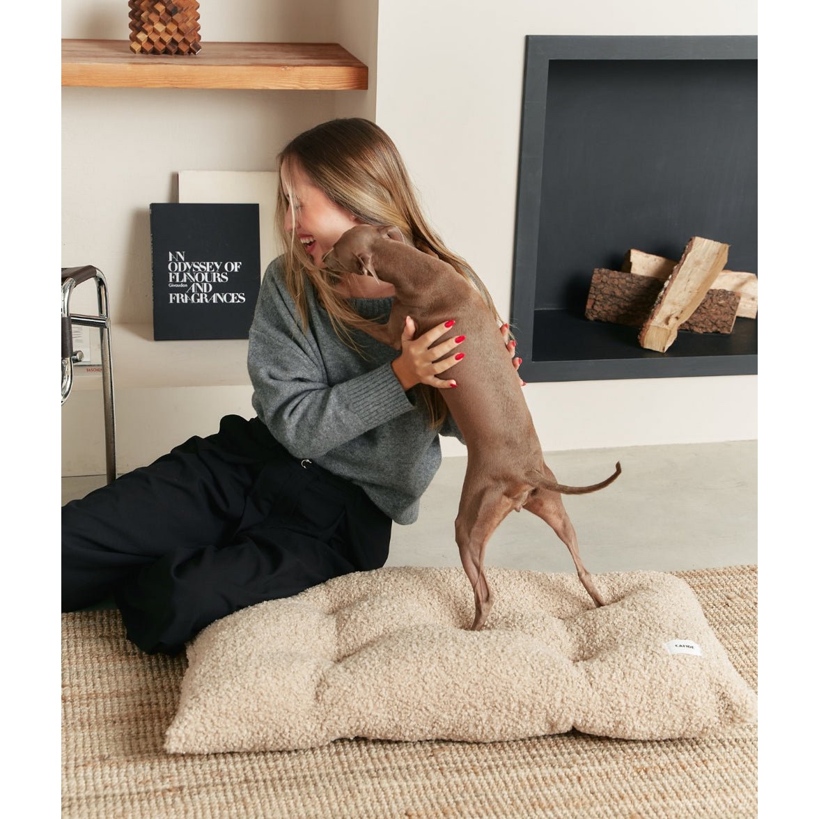 Beige Shearling Dog Bed Cushion, Bela