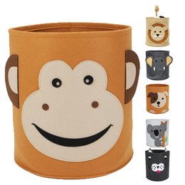 Oval-shaped storage basket for children's room, featuring a playful monkey design. Made of durable materials, suitable for storing toys, books, or other items.