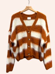 Cardigan col V à rayures manches longues en kid mohair et laine