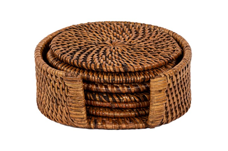 Glascoaster rattan - sæt/6 - dia 10 cm
