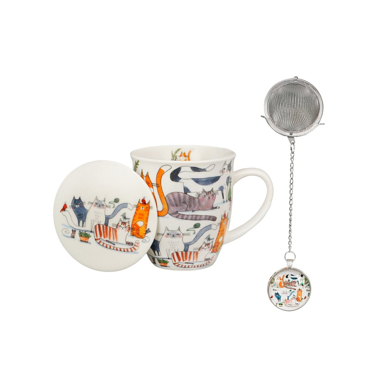 DUO CATS Mug + Infuser with Tag, 400ml, LAZY CATS, giftbox