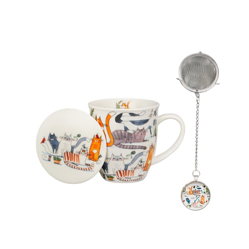DUO CATS Mug + Infuser with Tag, 400ml, LAZY CATS, giftbox