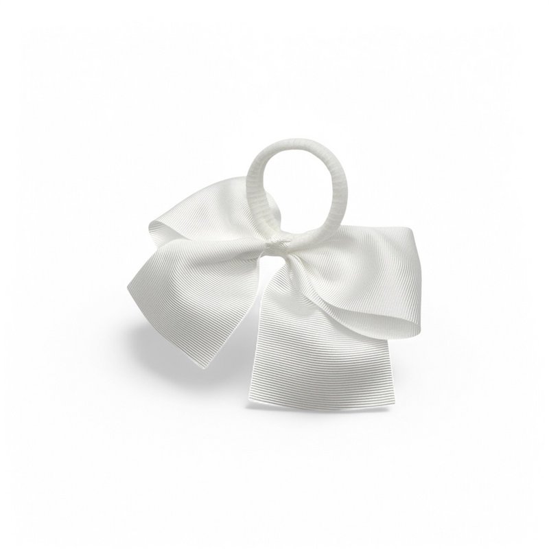 Children's hair bow with elastic band - Grosgrain ribbon - 11 x 9 cm - White