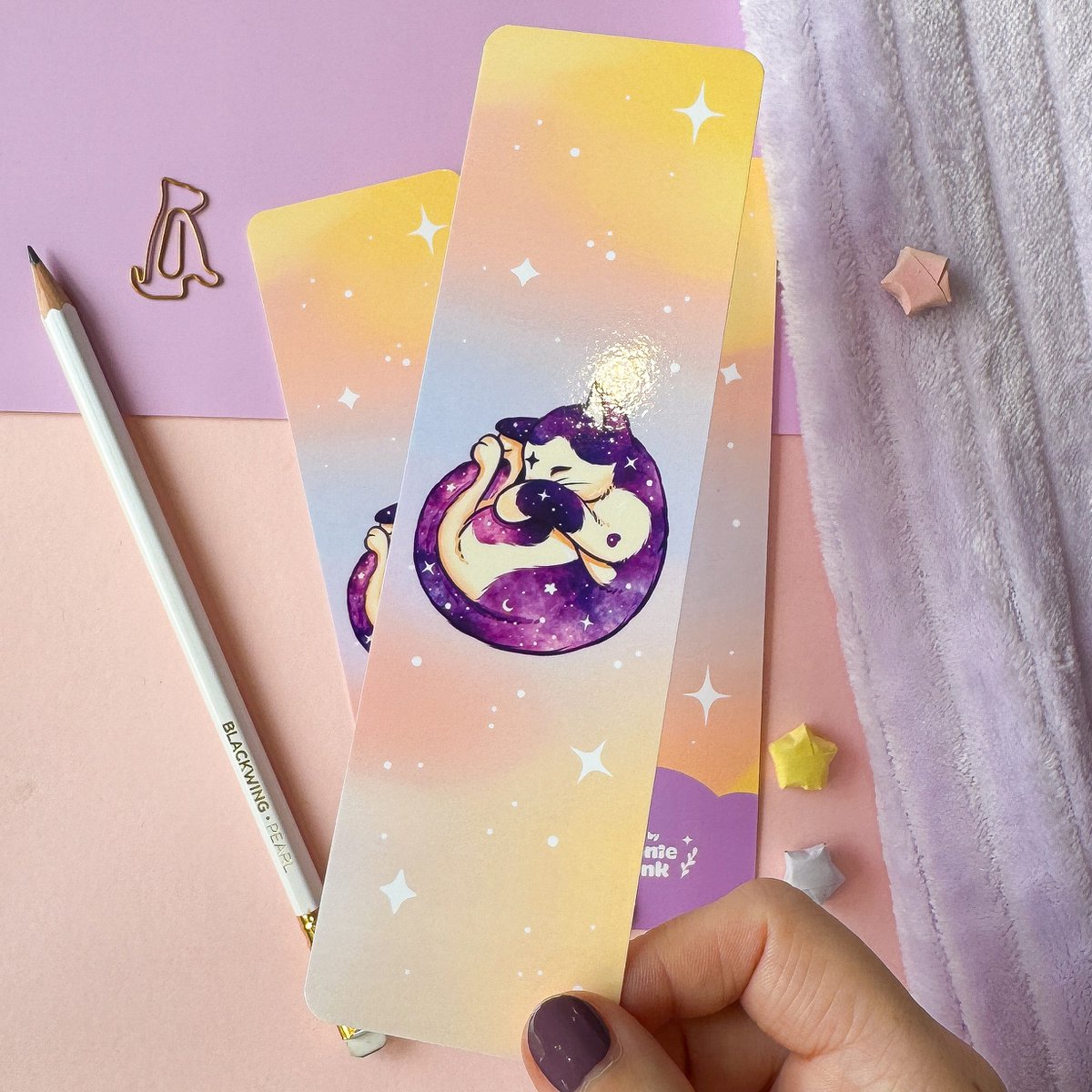 Laminiertes Lesezeichen „Galaxy Cat“.