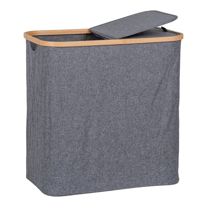 Noto Laundry Basket - Dark Grey, Bamboo/Textile, 54x33x54 cm