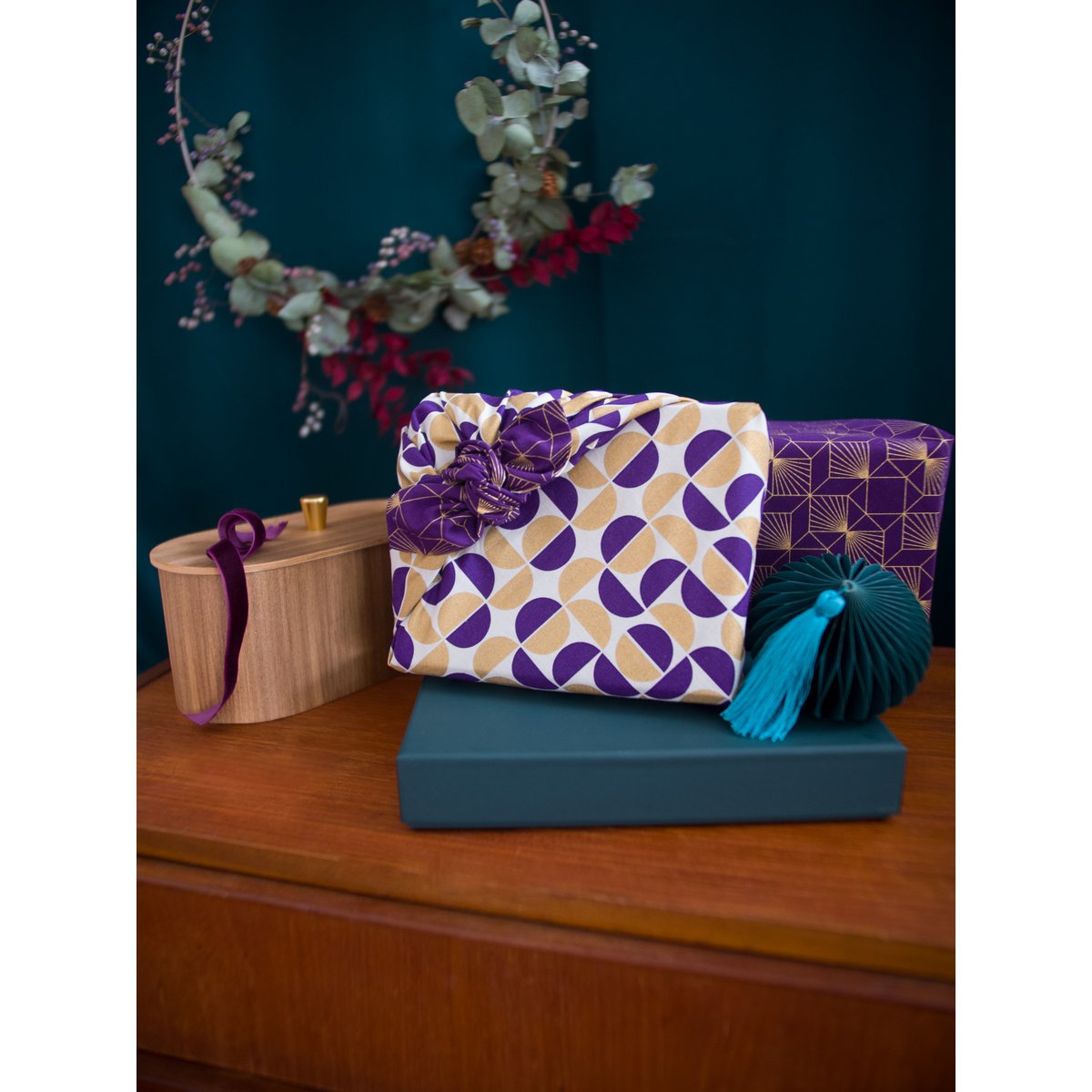 8-teiliges Paket Furoshiki – Pflaumendiamanten und Goldmonde
