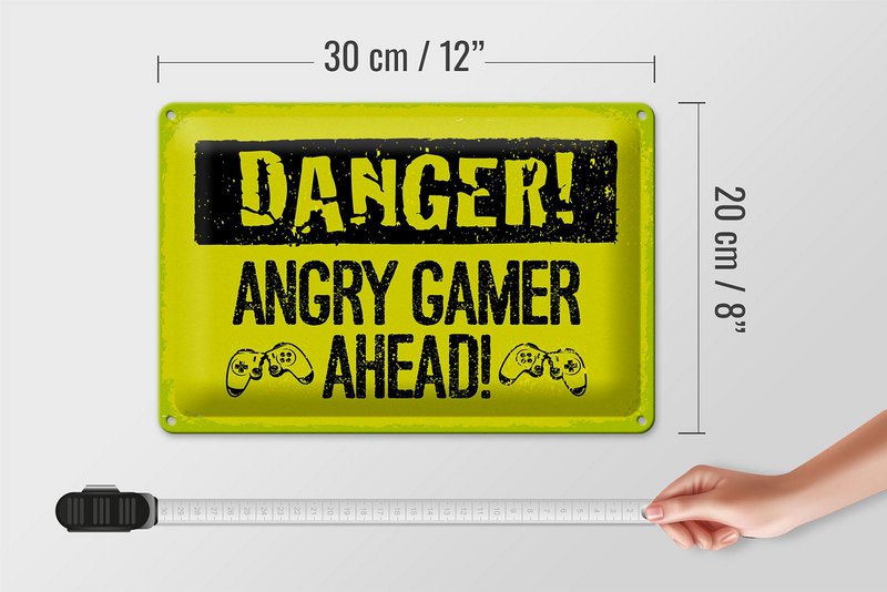 Panneau en étain disant 20x30 cm Danger Angry Gamer Ahead panneau décoratif
