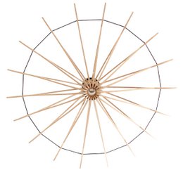 "Round geometric wall light, brass gold metal spokes, modern minimalist design, 106cm diameter ceiling fixture"