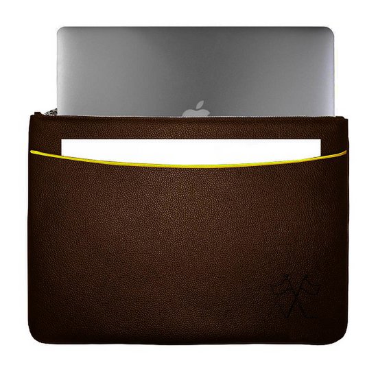 VUE LAC Laptoptasche mit brauner Fronttasche, 38 cm gelber Rand