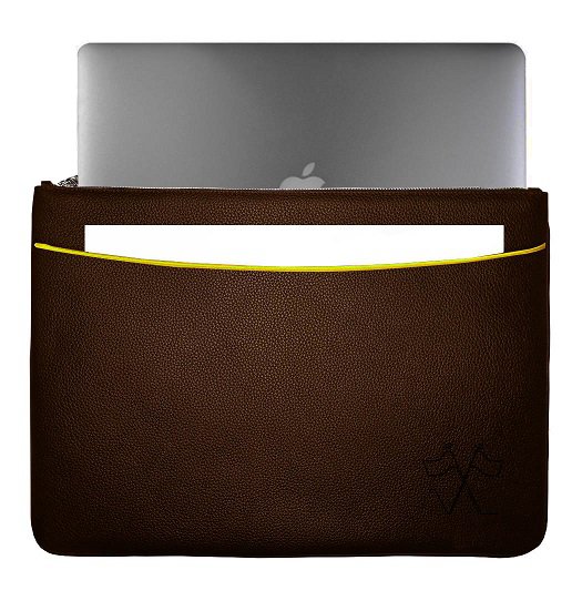 VUE LAC laptop sleeve with brown front pocket, 38cm Yellow border