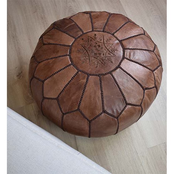 Leder Pouffe - voll braun