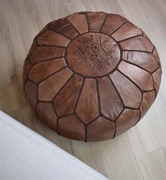 Leder Pouffe - voll braun