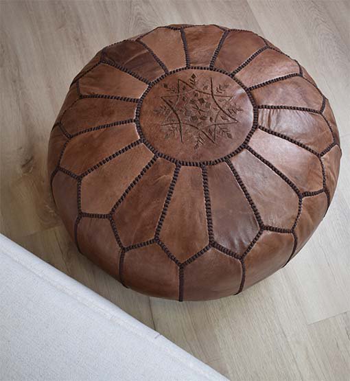 Leder Pouffe - voll braun