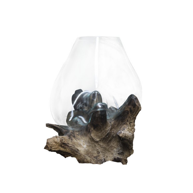 Naturwurzelholz mit Glasvase, Ø 40-45cm