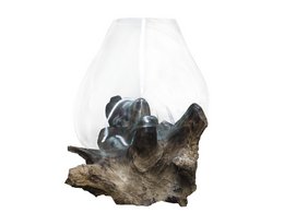 Naturwurzelholz mit Glasvase, Ø 40-45cm