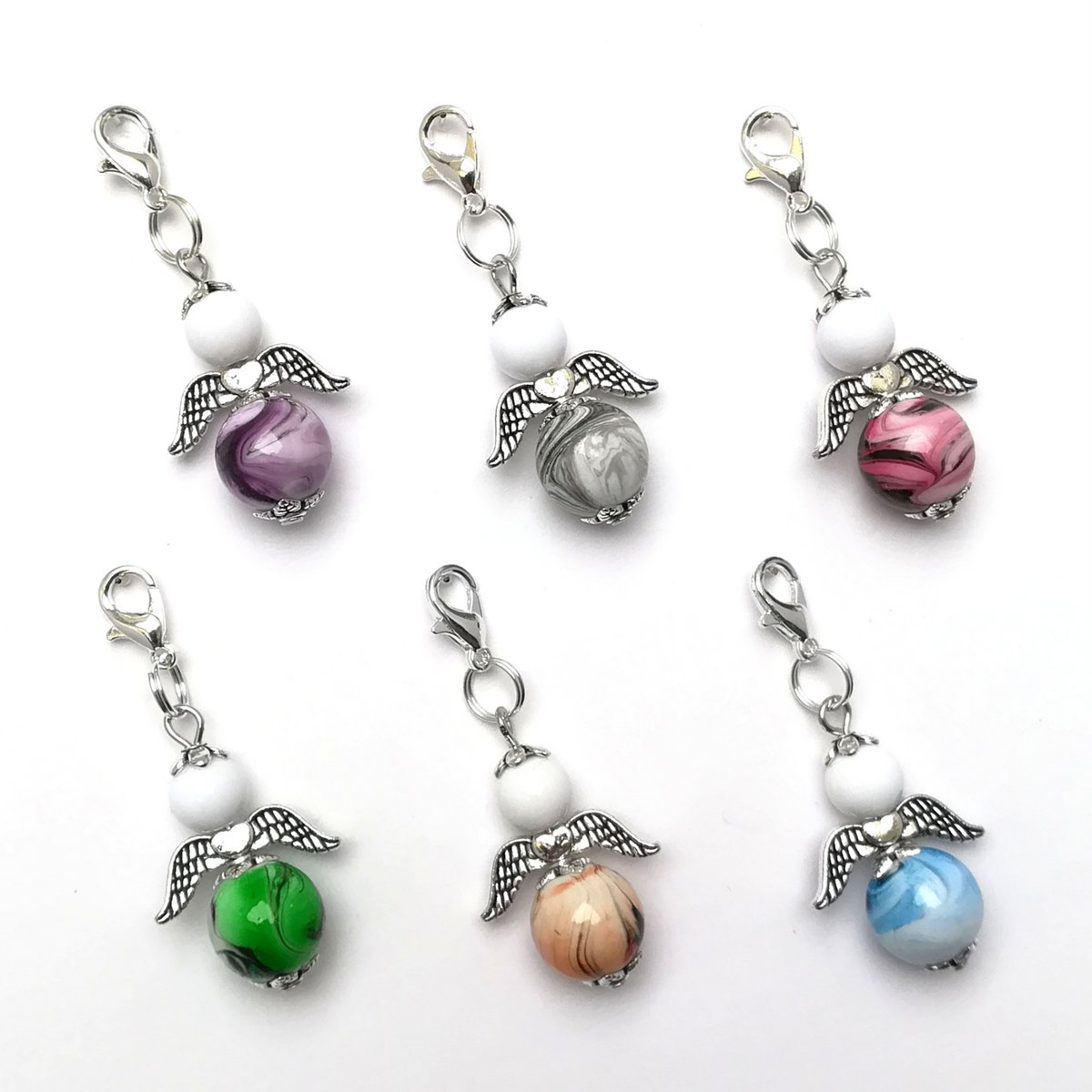 Guardian angel "Theo" keychain, 6-series set, silver-colored