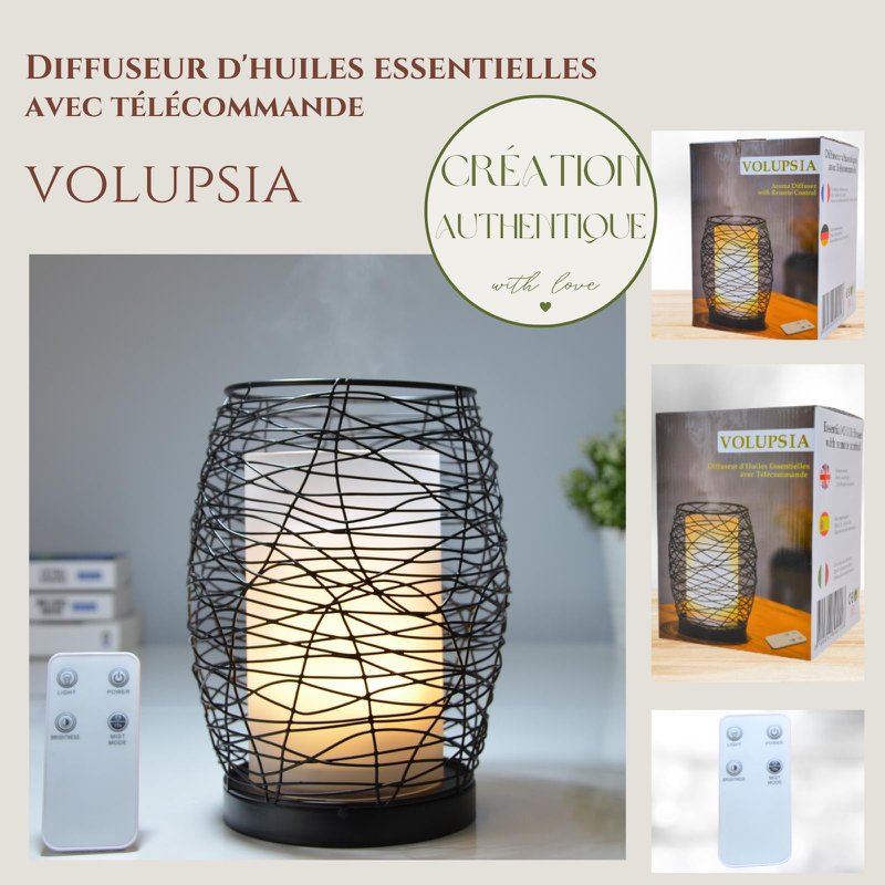 Ultrasonic Diffuser – Volupsia – in Glass and Metal with Remote Control – Simple to Use – Sober Design – Candlelight Lighting