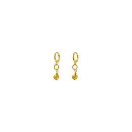 Gold-tone drop earrings with oval and circular shapes.