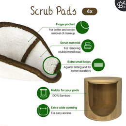 16x White Reusable Cotton Pads 4-Layers + Bamboo Holder