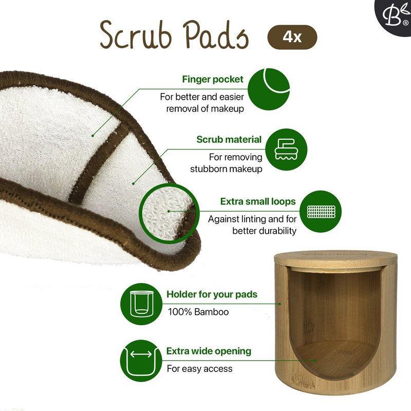 16x White Reusable Cotton Pads 4-Layers + Bamboo Holder