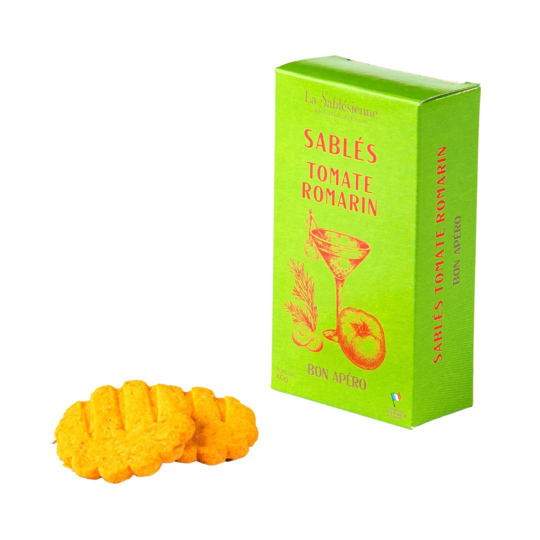 Tomato rosemary aperitif shortbread biscuits - 40g cardboard box