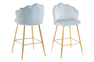 Set of 2 shell design bar stools in light gray velvet