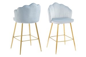 Set of 2 shell design bar stools in light gray velvet