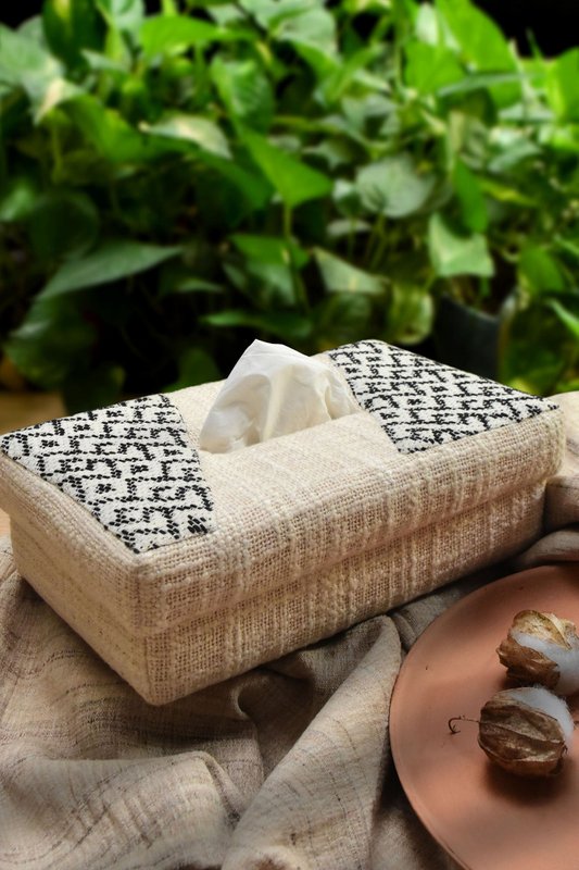 Cubierta de caja de pañuelos | Jacquard de algodón tejido a mano | 24x14cm