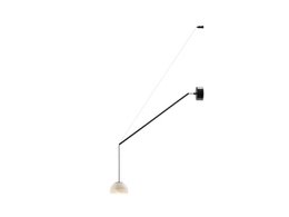 Minimalist wall lamp with ceramic shade in various colors including black, white, beige, green, red, yellow, grey, and blue. Available in cone-shaped, mini, and plato designs.