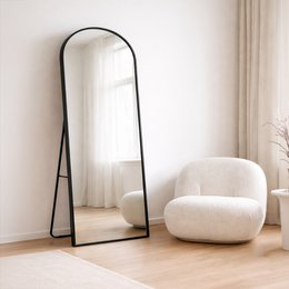 Buet spejl 75x180 cm - Stort sort buet spejl med stativ