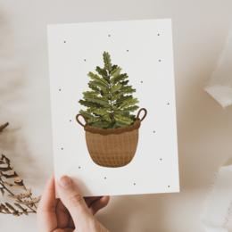 Carte de Noël Sapin de Noël dans un panier - Carte postale de Noël sapin