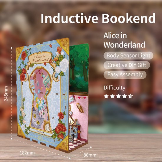 Tonecheer, DIY Book Nook, Alice in Wonderland Bookend, TQ128, 18x8x24,5cm