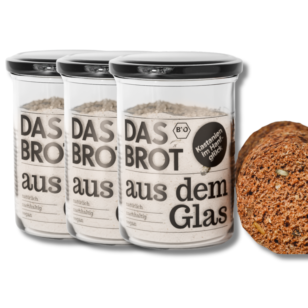 Bio-bread baking mix in the glass "Chestnuts in the Hanfglück" (200 g)