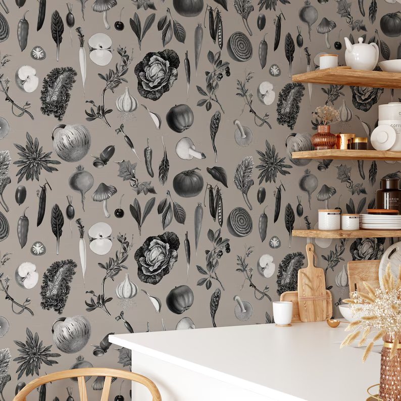 Vintage groentekeukenbehang