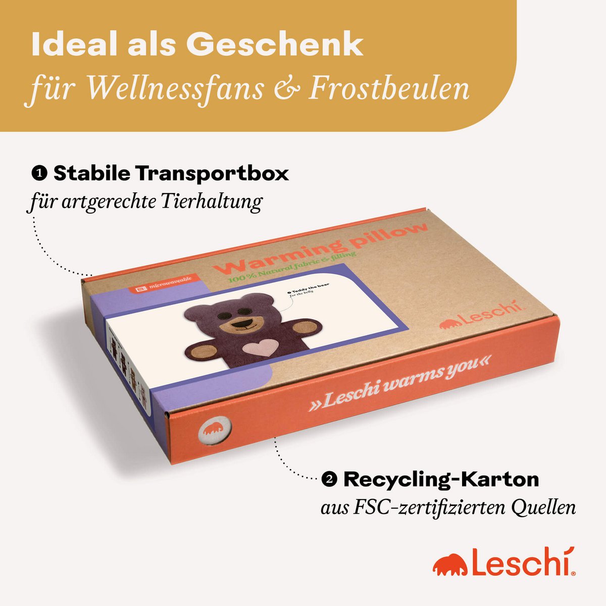 Bio-Körnerkissen für die Mikrowelle, Wärmekissen ideal für den Bauch, Teddy