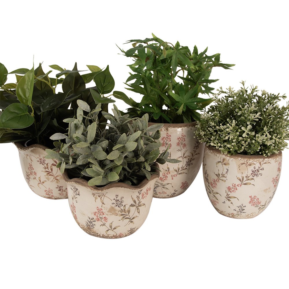 Blumepot Ø 17x11 cm Beige Pink Keramik Blumenpot im Inneren