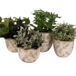 Blumepot Ø 17x11 cm Beige Pink Keramik Blumenpot im Inneren