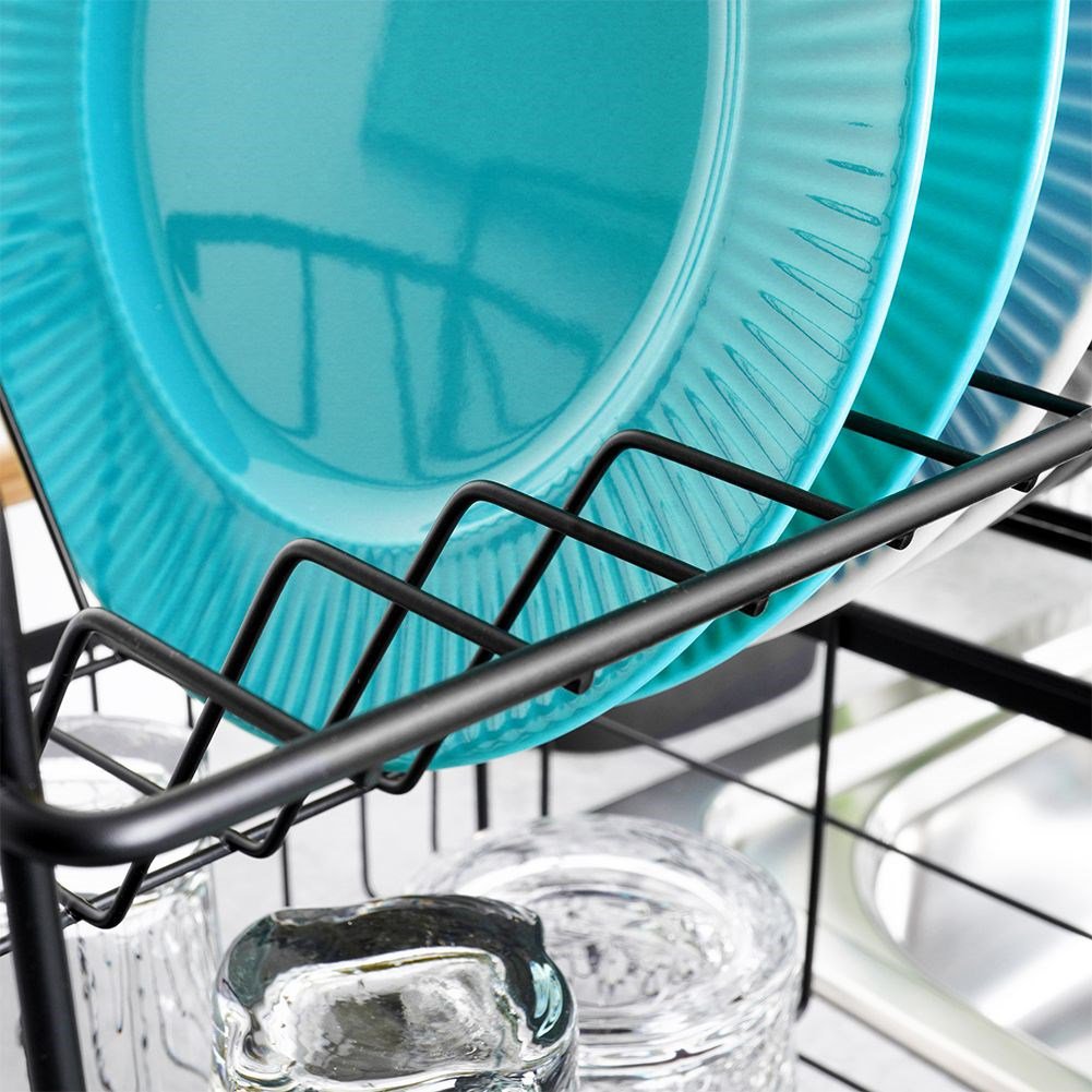 Dish drying rack black two-tier metal 48x29x28.5 cm