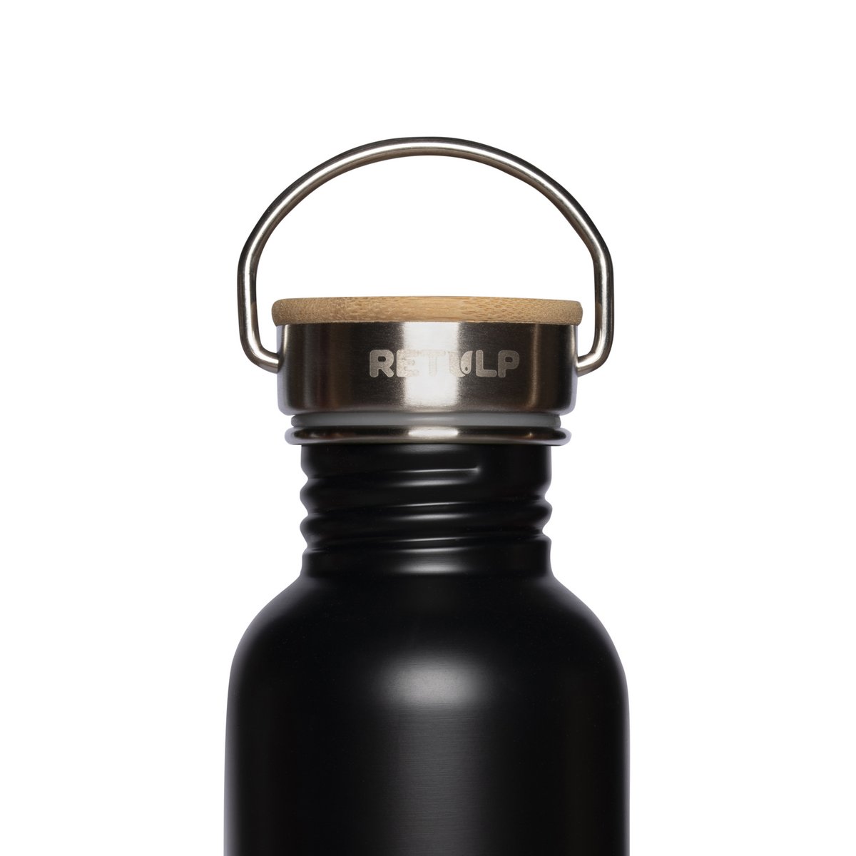 Botella de acero inoxidable con tapón de bambú 500 ml acero NEGRO