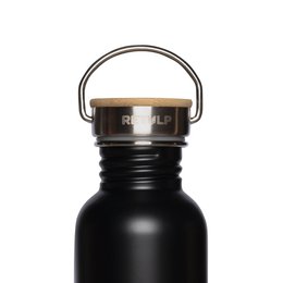 RVS drinkfles bamboe dop 500 ml steel BLACK