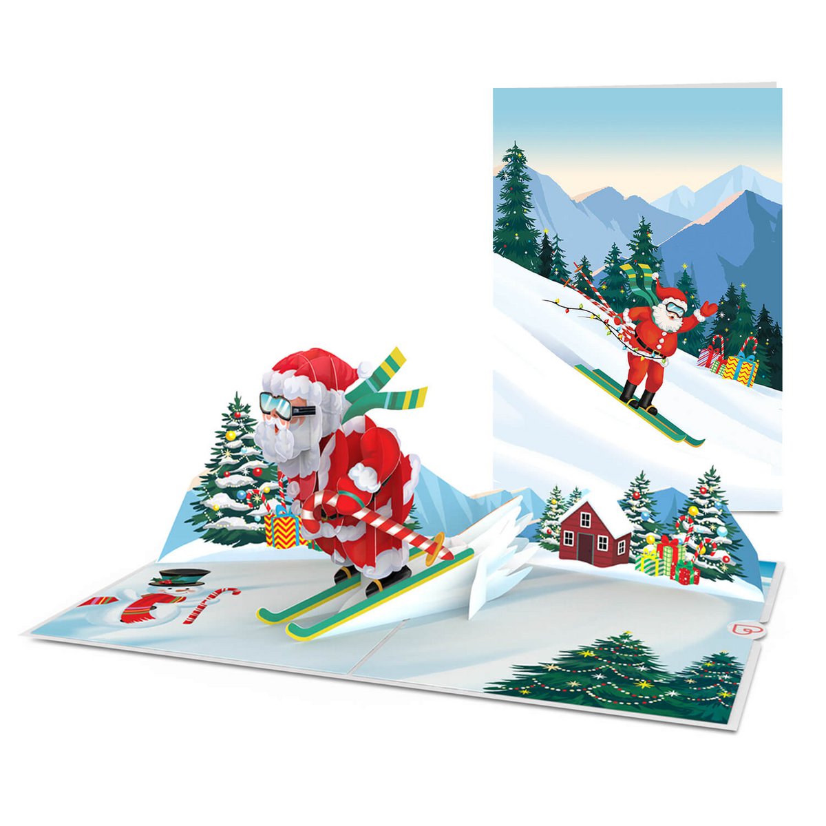 Kerstman op ski's pop-upkaart
