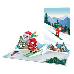 Tarjeta desplegable Papá Noel sobre esquís