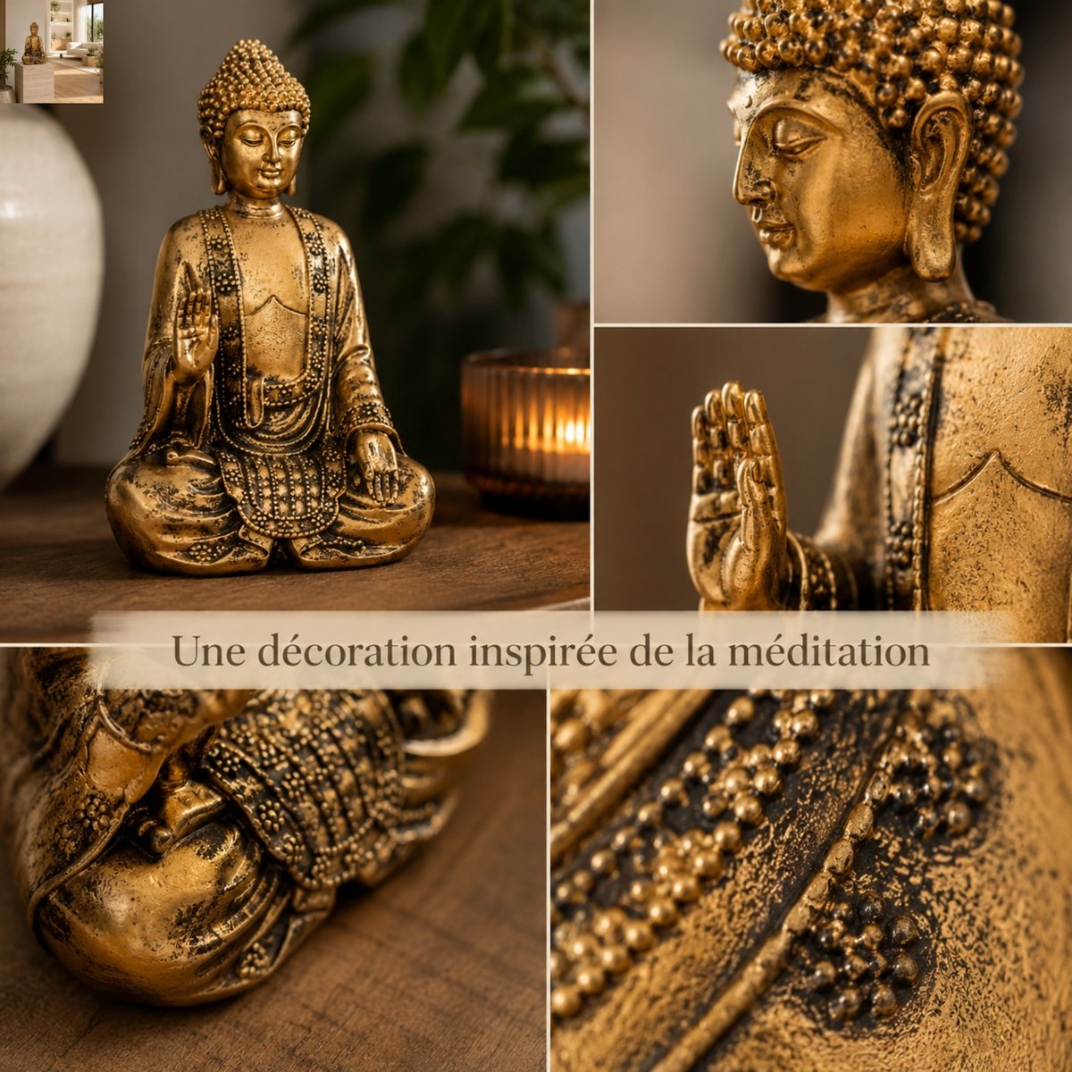 Statua di Bodhi in oro - Decorazione Zen e Feng Shui - Per creare un'atmosfera rilassante e spirituale - Idea regalo fortunata