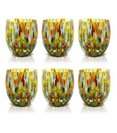 Klassieke waterglazen van handgeblazen en handgemaakt glas met Murano Murrine, lijn “I Colori di Murano”, 320 ml. Gemaakt in Italië