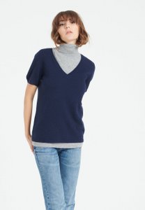 LILLY 14 Navy blue short-sleeved cashmere V-neck sweater