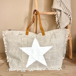 BohoBag star white (vintage light canvas) beachbag NEW