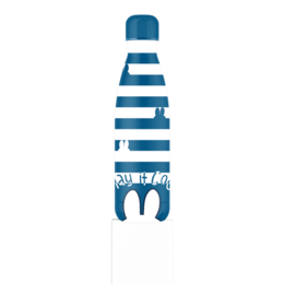 Blue and white striped water bottle with Miffy rabbit character design, 500ml kids bottle