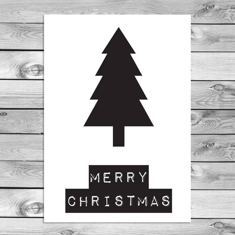 Glædelig jul - Juletræ - Juleplakat - Tekstplakat - Sort hvid plakat